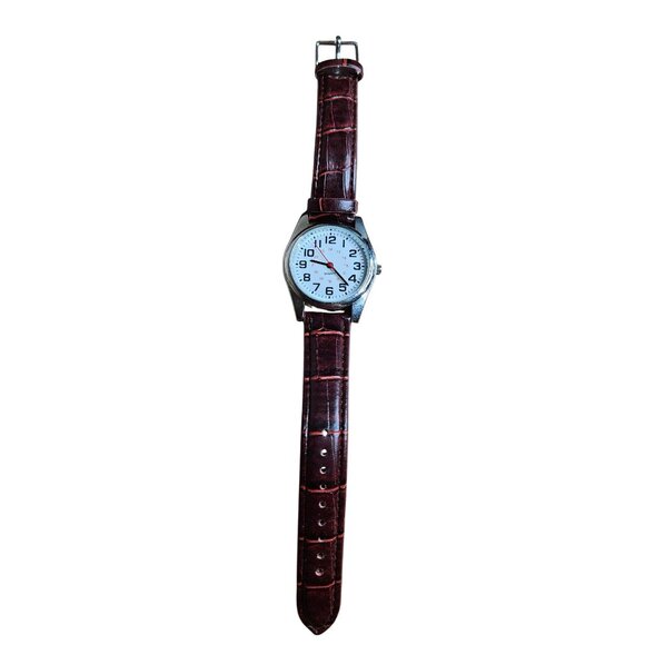 Mens Untested  Watch White Dial Military Time  Imitation Leather Strap - Picture 1 of 4